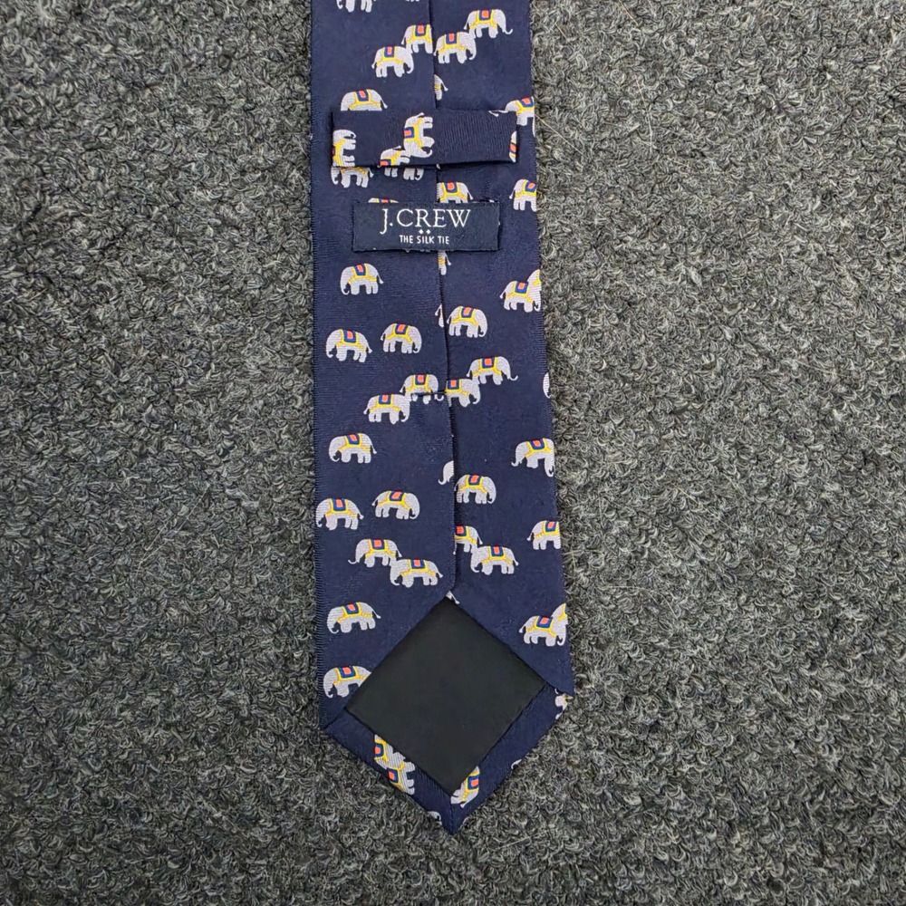 J.Crew Silk Tie Navy Blue Mens OS‎ Elephant Print Novelty Preppy Animal Motif